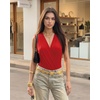 image:imageMANGOPOP Womens Wrap V Neck Ruched Sleeveless Thong Bodysuit Double Lined Fitted Tank Body Suit Top 2026Red