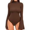 image:imageMANGOPOP Bell Sleeve Mock Neck Long Sleeve Bodysuit for Going Out Tops for WomenCoffee