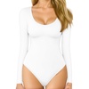 image:imageMANGOPOP Long Short Sleeve Bodysuits for Women Scoop Neck Ribbed Body Suit Stretchy Basic T Shirt TopsB02long Sleeve White