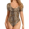 image:imageMANGOPOP Long Short Sleeve Bodysuits for Women Scoop Neck Ribbed Body Suit Stretchy Basic T Shirt TopsDshort Sleeve Leopard