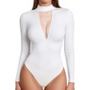 image:imageMANGOPOP Long Sleeve Body Suit Mock TurtleNeck Bodysuit for Women Mesh Deep V Bodysuit Tops02 White