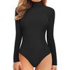 image:imageMANGOPOP Long Sleeve Bodysuits for Women Mock Turtle Neck Ribbed Body Suit Tops01 Black