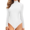 image:imageMANGOPOP Long Sleeve Bodysuits for Women Mock Turtle Neck Ribbed Body Suit Tops02 White