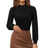image:imageMANGOPOP Mock Neck Puff Sleeve Bodysuit Turtleneck Loose Lantern Long Sleeve Body Suit for Women for Going Out01 Black