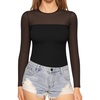 image:imageMANGOPOP Sheer Long Sleeve Shirts for Women Crew Neck Fitted Mesh Tops Trendy Going Out Fall Fashion Tee Tops 202601 Black