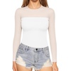 image:imageMANGOPOP Sheer Long Sleeve Shirts for Women Crew Neck Fitted Mesh Tops Trendy Going Out Fall Fashion Tee Tops 202602 White