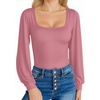 image:imageMANGOPOP Square Neck Puff Sleeve Bodysuit Loose Lantern Long Sleeve Body Suit for Women for Going OutMarsala