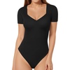 image:imageMANGOPOP Sweetheart V Neck Bodysuits for Women Long Short Sleeve Body Suits Tops ShirtA1 Short Sleeve Black
