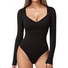 image:imageMANGOPOP Sweetheart V Neck Bodysuits for Women Long Short Sleeve Body Suits Tops ShirtB1 Long Sleeve Black