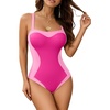 image:imageMANGOPOP Women One Piece Swimsuit Tummy Control Slimming Swim Suits Color Block Bathing Suit 2026 Beach Vacation SwimwearPink