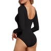 image:imageMANGOPOP Womens Backless Long Sleeve Bodysuit Boat Neck Y2K Body Suit Open Back Sexy Fall Basic Top01 Black