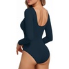 image:imageMANGOPOP Womens Backless Long Sleeve Bodysuit Boat Neck Y2K Body Suit Open Back Sexy Fall Basic TopDeep Blue