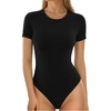 image:imageMANGOPOP Womens Crew Neck Short Sleeve Bodysuit Long Sleeve Body Suit T Shirts Basic Slim Fitted TopsA1 Short Sleeves Black
