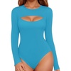 image:imageMANGOPOP Womens Cutout Front Long Sleeve Short Sleeve Bodysuit Round Neck Body Suits Sexy Going Out Fall TopsLong Sleeve Lake