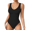 image:imageMANGOPOP Womens Deep V Neck Tank Top Bodysuit Sexy Thong Double Lined Body Suit Sleeveless Backless Plunge Going Out Tops01 Black