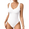image:imageMANGOPOP Womens Deep V Neck Tank Top Bodysuit Sexy Thong Double Lined Body Suit Sleeveless Backless Plunge Going Out Tops02 White