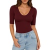 image:imageMANGOPOP Womens Half Sleeve Scoop Neck Top Mid Elbow 34 Sleeve T Shirts Going Out Casual Trendy 2026Burgundy