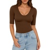 image:imageMANGOPOP Womens Half Sleeve Scoop Neck Top Mid Elbow 34 Sleeve T Shirts Going Out Casual Trendy 2026Coffee