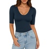 image:imageMANGOPOP Womens Half Sleeve Scoop Neck Top Mid Elbow 34 Sleeve T Shirts Going Out Casual Trendy 2026Deep Blue