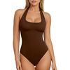 image:imageMANGOPOP Womens Halter Scoop Neck Bodysuit Sexy Backless Double Lined Sleeveless Thong Body Suits Fitted Going Out Top 2026Coffee