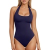 image:imageMANGOPOP Womens Halter Scoop Neck Bodysuit Sexy Backless Double Lined Sleeveless Thong Body Suits Fitted Going Out Top 2026Deep Blue