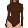 image:imageMANGOPOP Womens Long Sleeve Thermal Fleece Bodysuit Mock Turtle Neck Body Suit Slim Warm Base Layer Tops Fall Outfits 2025Coffee