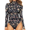 image:imageMANGOPOP Womens Mock Turtle Neck Long Sleeve Tops Bodysuit Jumpsuit04 Long Sleeve Flowers