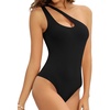 image:imageMANGOPOP Womens One Shoulder Sleeveless Bodysuit Sexy Cutout Backless Body Suit Double Lined Going Out Tank TopA Black