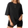 image:imageMANGOPOP Womens Oversized T Shirts Short Sleeve Crewneck Loose Fit Tops Summer Basic Gym Workout ClothesA Short Sleeve Black