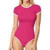 image:imageMANGOPOP Womens Round Neck Short Sleeve Bodysuit T Shirts Basic Body Suit TopsBrose Pink