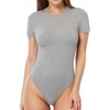 image:imageMANGOPOP Womens Round Neck Short Sleeve Bodysuit T Shirts Basic Body Suit TopsBshort Sleeve Light Heather Grey