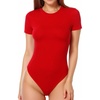 image:imageMANGOPOP Womens Round Neck Short Sleeve Bodysuit T Shirts Basic Body Suit TopsBshort Sleeve Red