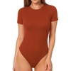image:imageMANGOPOP Womens Round Neck Short Sleeve Bodysuit T Shirts Basic Body Suit TopsBshort Sleeve Reddish Brown