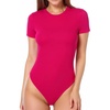 image:imageMANGOPOP Womens Round Neck Short Sleeve Bodysuit T Shirts Basic Body Suit TopsBshort Sleeve Rose Pink