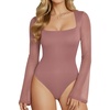 image:imageMANGOPOP Womens Square Neck Bell Sleeve Bodysuit Mesh Double Lined Body Suits Trend Going Out Tops Fall Outfits 2025Marsala
