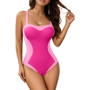 image:imageMANGOPOP Women One Piece Swimsuit Tummy Control Slimming Swim Suits Color Block Bathing Suit 2026 Beach Vacation SwimwearPink