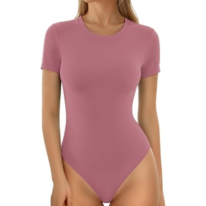 image:imageMANGOPOP Womens Crew Neck Short Sleeve Bodysuit Long Sleeve Body Suit T Shirts Basic Slim Fitted TopsD Short Sleeves Marsala