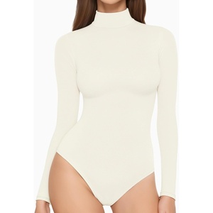 image:imageMANGOPOP Womens Long Sleeve Thermal Fleece Bodysuit Mock Turtle Neck Body Suit Slim Warm Base Layer Tops Fall Outfits 2025A02 White