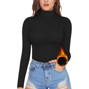 image:imageMANGOPOP Womens Mock Turtle Neck Fleece Lined Long Sleeve Thermal Underwear T Shirt Tops TeeA01black