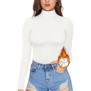 image:imageMANGOPOP Womens Mock Turtle Neck Fleece Lined Long Sleeve Thermal Underwear T Shirt Tops TeeA02white