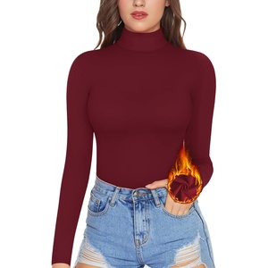 image:imageMANGOPOP Womens Mock Turtle Neck Fleece Lined Long Sleeve Thermal Underwear T Shirt Tops TeeBurgundy