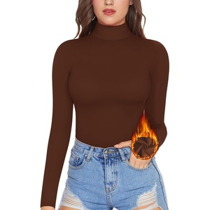 image:imageMANGOPOP Womens Mock Turtle Neck Fleece Lined Long Sleeve Thermal Underwear T Shirt Tops TeeCoffee