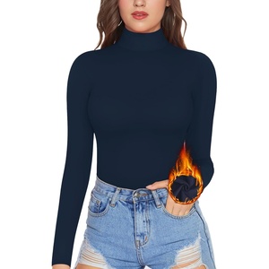 image:imageMANGOPOP Womens Mock Turtle Neck Fleece Lined Long Sleeve Thermal Underwear T Shirt Tops TeeDeep Blue