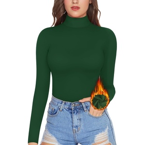 image:imageMANGOPOP Womens Mock Turtle Neck Fleece Lined Long Sleeve Thermal Underwear T Shirt Tops TeeDeep Green