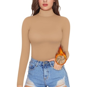 image:imageMANGOPOP Womens Mock Turtle Neck Fleece Lined Long Sleeve Thermal Underwear T Shirt Tops TeeMocha