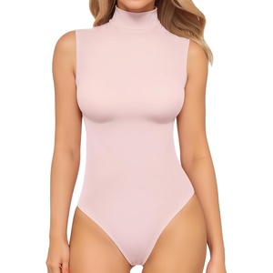 image:imageMANGOPOP Womens Mock Turtle Neck Long Sleeve Tops Bodysuit Jumpsuit03 Sleeveless Blushing Bride