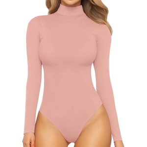 image:imageMANGOPOP Womens Mock Turtle Neck Long Sleeve Tops Bodysuit Jumpsuit04 Long Sleeve Pearl Blush