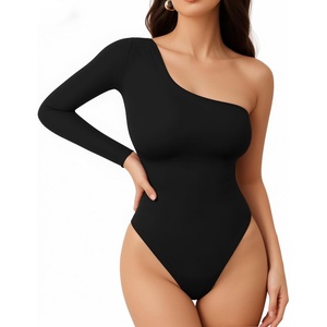 image:imageMANGOPOP Womens One Shoulder Tank Top Bodysuit Sexy Sleeveless Long Sleeve Backless Body Suits Off Shoulder Going Out TopsB1long Sleeve Black