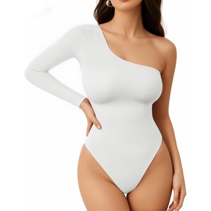 image:imageMANGOPOP Womens One Shoulder Tank Top Bodysuit Sexy Sleeveless Long Sleeve Backless Body Suits Off Shoulder Going Out TopsB2long Sleeve White