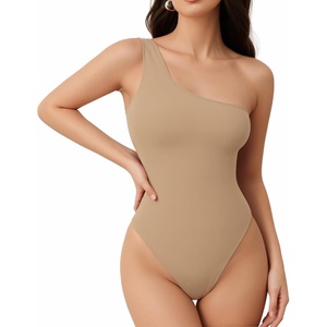image:imageMANGOPOP Womens One Shoulder Tank Top Bodysuit Sexy Sleeveless Long Sleeve Backless Body Suits Off Shoulder Going Out TopsC4one Shoulder Mocha